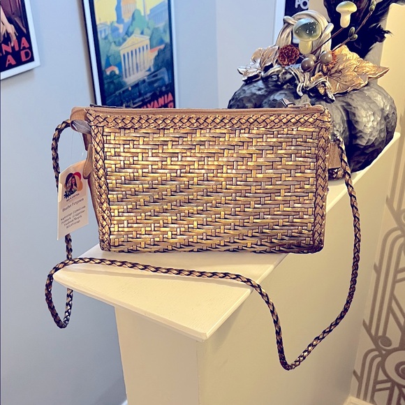 Vintage 70/80s JLS Elegant Mixed metal Woven Crossbody Bag - Picture 1 of 9